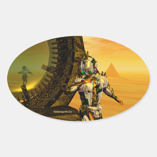 STICKER OVALE TITAN DANS LE DÉSERT D'HYPERION (Devant)