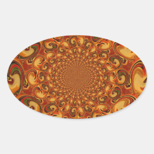 Sticker Ovale Tons Abstraits orange, marron et vert