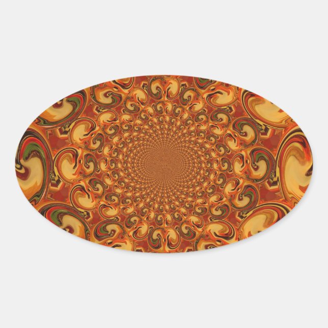 Sticker Ovale Tons Abstraits orange, marron et vert (Devant)