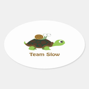 Sticker Ovale Tortue et escargot mignons lents de bande dessiné