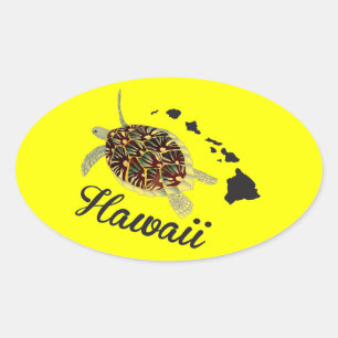 Sticker Ovale Tortue verte d'Hawaii