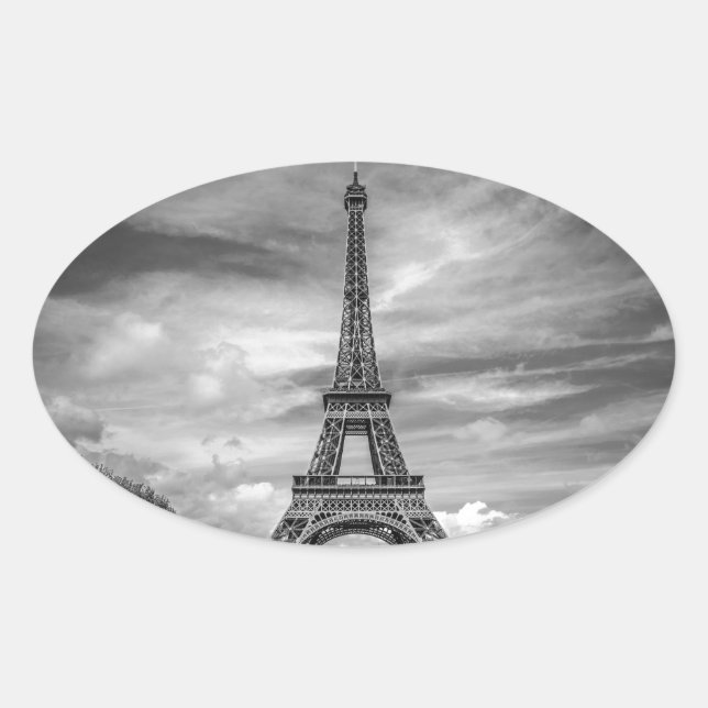 Sticker Ovale Tour Eiffel noir et blanc Paris France (Devant)