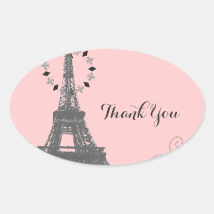 Sticker Ovale tour eiffel rose vintage paris merci
