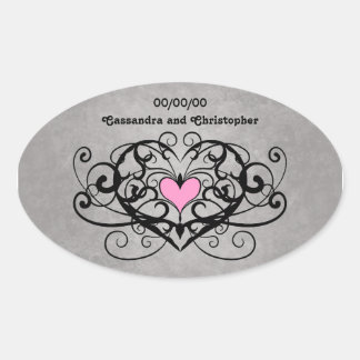 Sticker Ovale Tourbillons romantiques et mariage de coeur