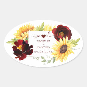 Sticker Ovale Tournesol Rose rouge Nous faisons Mariage Favor St