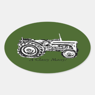 Sticker Ovale tracteur vintage vieux-gris