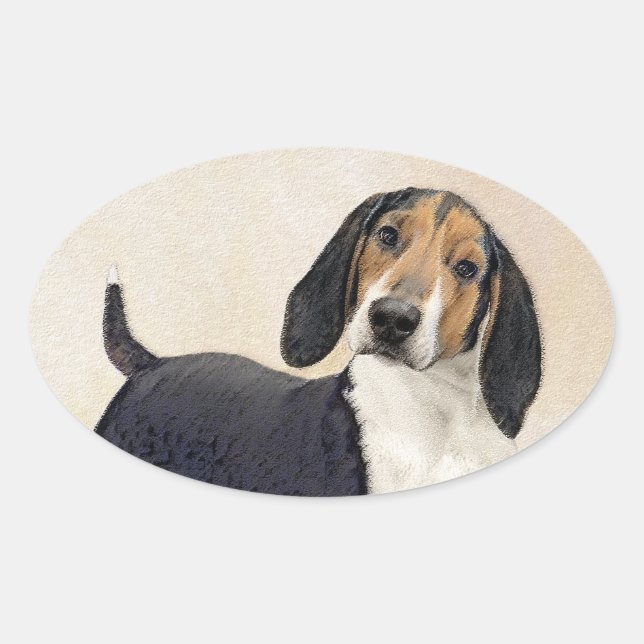 Sticker Ovale Treeing Walker Coonhound Peinture - Art original (Devant)