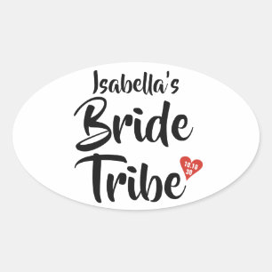 Sticker Ovale Tribu de la Mariée Date Rouge Cœur Personnalisé