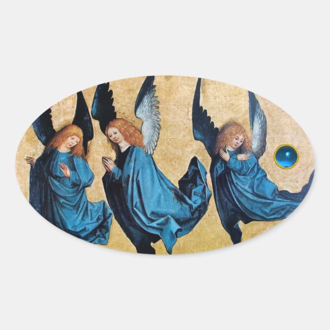 STICKER OVALE TROIS ANGES EN BLEU (Devant)