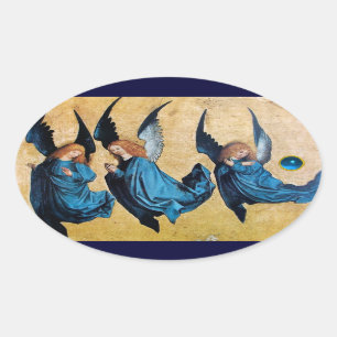 STICKER OVALE TROIS ANGES EN BLEU