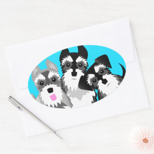 Sticker Ovale Trois mignons Schnauzers