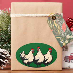 Sticker Ovale Trois poules françaises Pochoir de style découpé 4