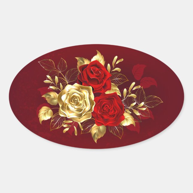Sticker Ovale Trois Roses de bijoux (Devant)