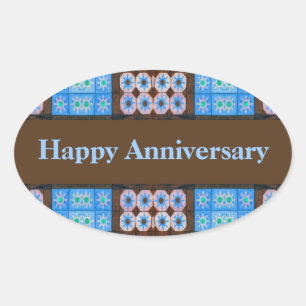 Sticker Ovale Turquoise Brown Joyeux anniversaire