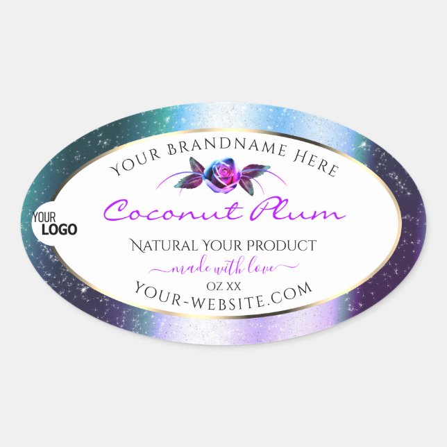Sticker Ovale Turquoise Parties scintillant violet blanc Étiquet (Devant)