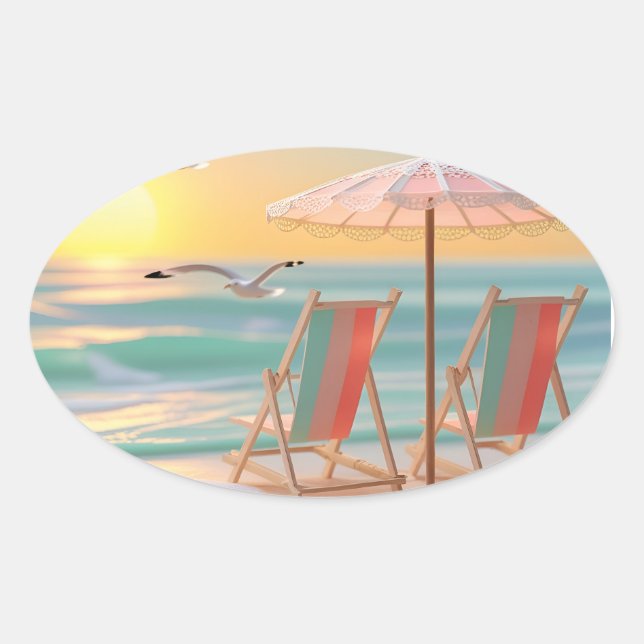 Sticker Ovale "Two Chairs By The Sea" (Devant)