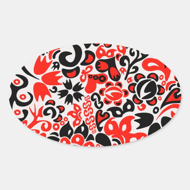 Sticker Ovale Ukrainian ethnic folk art floral pattern absrtact  (Devant)