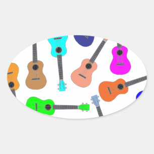 Sticker Ovale Ukulele Arc-en-ciel