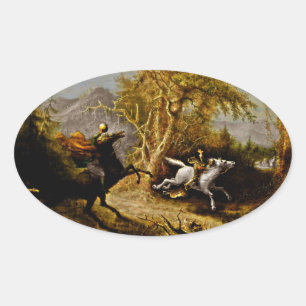 Sticker Ovale Un cavalier sans tête poursuivant la grue Ichabod