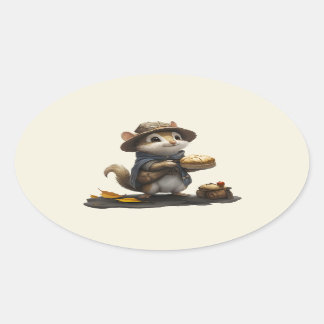 Sticker Ovale Un Chipmunk de l'ancien bloc