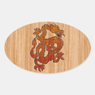 Sticker Ovale Un dragon en Bambou oriental