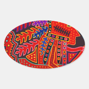 Sticker Ovale Un Indien Kuna en canoë