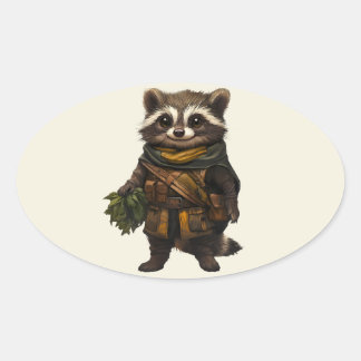Sticker Ovale Un Racoon Rastique