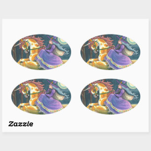 Sticker Ovale UNICORNE DE TÉMOIGNAGE ET HALLOWEEN, Imaginaire CH