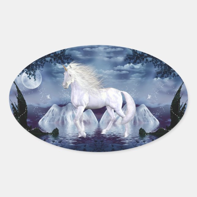 Sticker ovale Unicorne White Beauty (Devant)