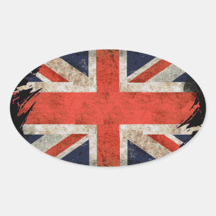 Sticker Ovale Union Jack déchiquetée âgée