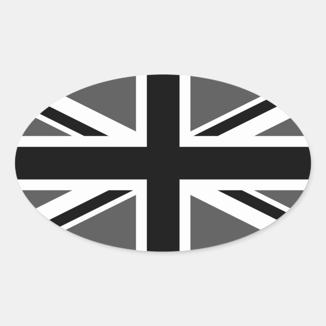 Sticker Ovale Union Jack noire et grise (Devant)
