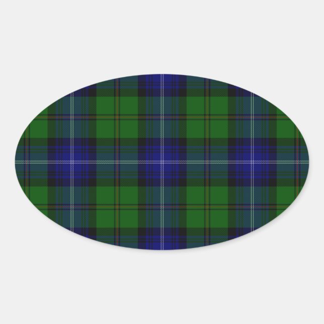 Sticker Ovale Urquhart tartan bleu vert plaid (Devant)
