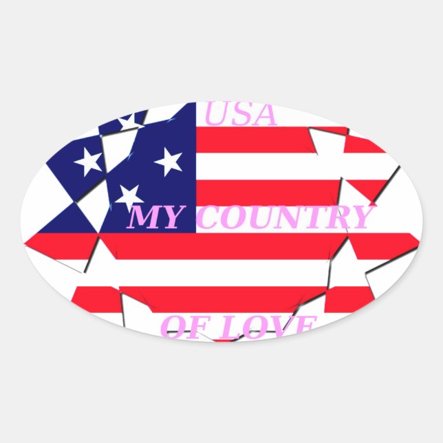 Sticker Ovale USA Star Spangled Love My Country of Love (Devant)