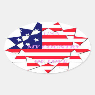 Sticker Ovale USA Star Spangled Love My Country of Love