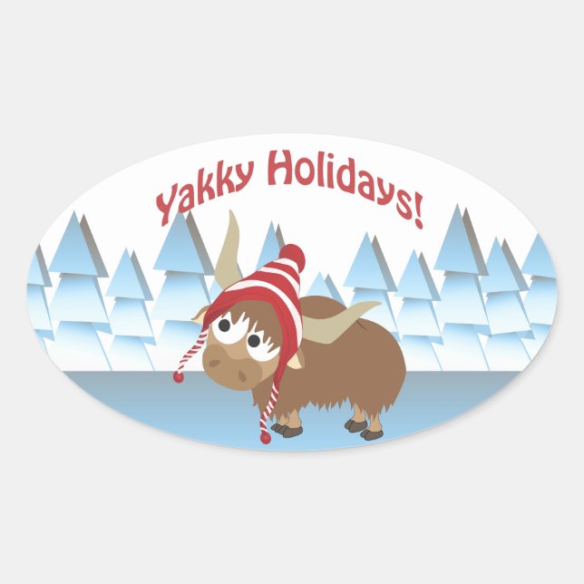 Sticker Ovale Vacances Yakky ! Scène hivernale (Devant)