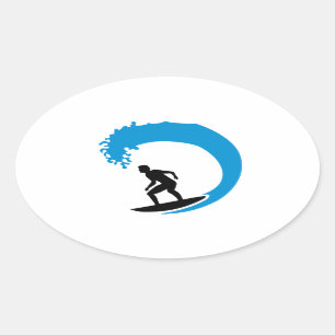 Sticker Ovale Vague de surfer