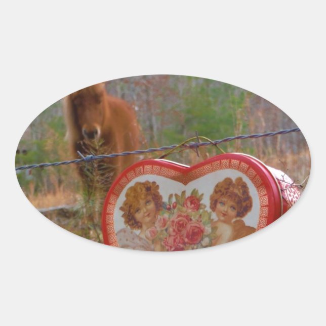 Sticker Ovale Valentine Heart Miniature Brown Horse (Devant)