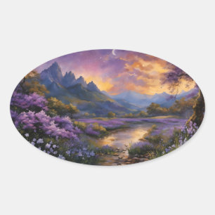 Sticker Ovale Vallée de la Lavender à Dawn