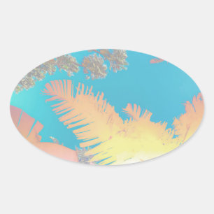 Sticker Ovale Vibes positives Palmiers tropicaux