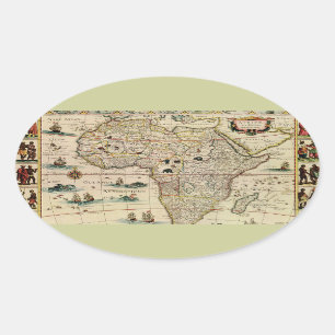 Sticker Ovale Vintage 1660's Africa Map by Willem Janszoon Blaeu