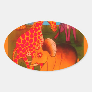 Sticker Ovale Vintage Coloré Africain couleurs d'animaux sauvage