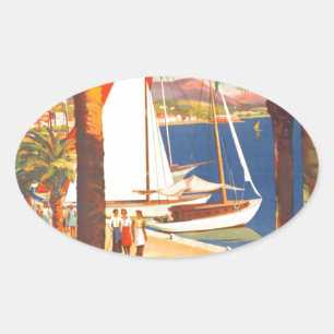 Sticker Ovale Vintage Côte d'Azur Voyage en France