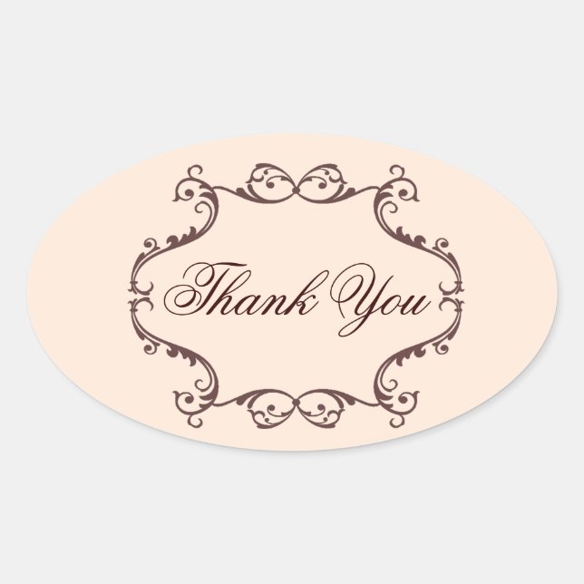 Sticker Ovale vintage fleurs lustre mariage merci (Devant)
