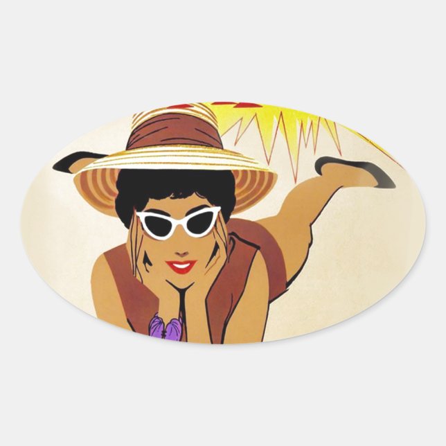 Sticker Ovale Vintage Miami Beach (Devant)