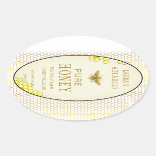 Sticker Ovale Vintage Oval Honey Bee Queenline Apiarist Étiquett