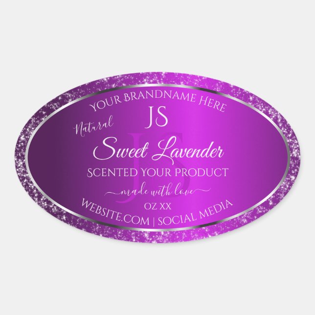 Sticker Ovale Violet classique avec initiales de Parties scintil (Devant)