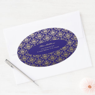 Sticker Ovale Violet violet Motif or Mariage Adresse de retour