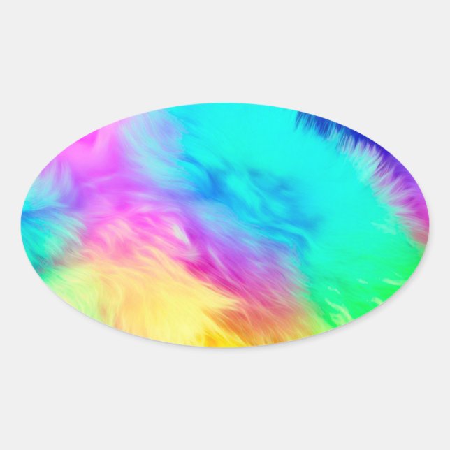 Sticker Ovale Vivid Rainbow Fluffy Fur Texture-75201 (Devant)