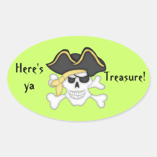 Sticker Ovale Voici votre trésor ! - Pirate Skull