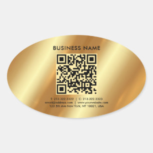 Sticker Ovale Votre logo texte Modèle personnalisé QR Code Gold